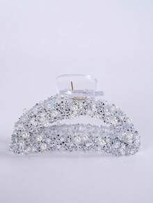 مشبك شعر على شكل هلال مرصع بالراين بألوان متعددة للنساء، اكسسوارات شعر أنيقة للاستخدام اليومي - فضي - مشاهدة 2