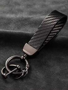 Premium Carbon Fiber PU Leather Keychain With Creative Mesh Bracelet And Car Remote Control Pendant - Minimalist And Elegant Hanging Accessory - one-size - View 7