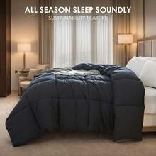 Yun Do White Goose Down Alternative Fiber Hotel Comforter Full Size - Four Seasons Fluffy Hotel Series Duvet, Medium Warmth Comforter For King Bed, 90" X 90", 120" X 120", 128" X 120" (White/Pink) Perfect Gift For Christmas And New Year - 黑色 - 查看 4