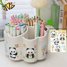 Caja de almacenamiento de escritorio giratoria a 360°: 4 espacios de almacenamiento de gran capacidad, adecuada para suministros de oficina, brochas de maquillaje y artículos escolares esenciales, 3 opciones de color, diseño ahorra espacio, adecuada para el hogar, la oficina y el estudio, accesorios de escritorio, estantería de papelería, diseño divertido, superficie suave - Multicolor - Ver 8