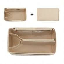 1 pieza Bolsa interior multifuncional pequeña/mediana/grande/extra grande, bolsa de maquillaje, bolsa de aseo, bolsillos interiores plegables y desmontables - Beis - Ver 2