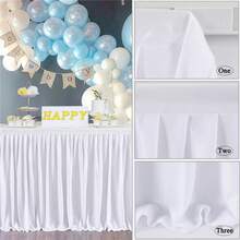1pc White Polyester Table Skirt, Fits 72inch/183cm Rectangular Tables, Wrinkle-Resistant & Easy To Clean Ruffled Tablecloth, Suitable For Birthday Cake Tables, Banquets, Weddings, Bridal Showers, And Various Party Celebrations