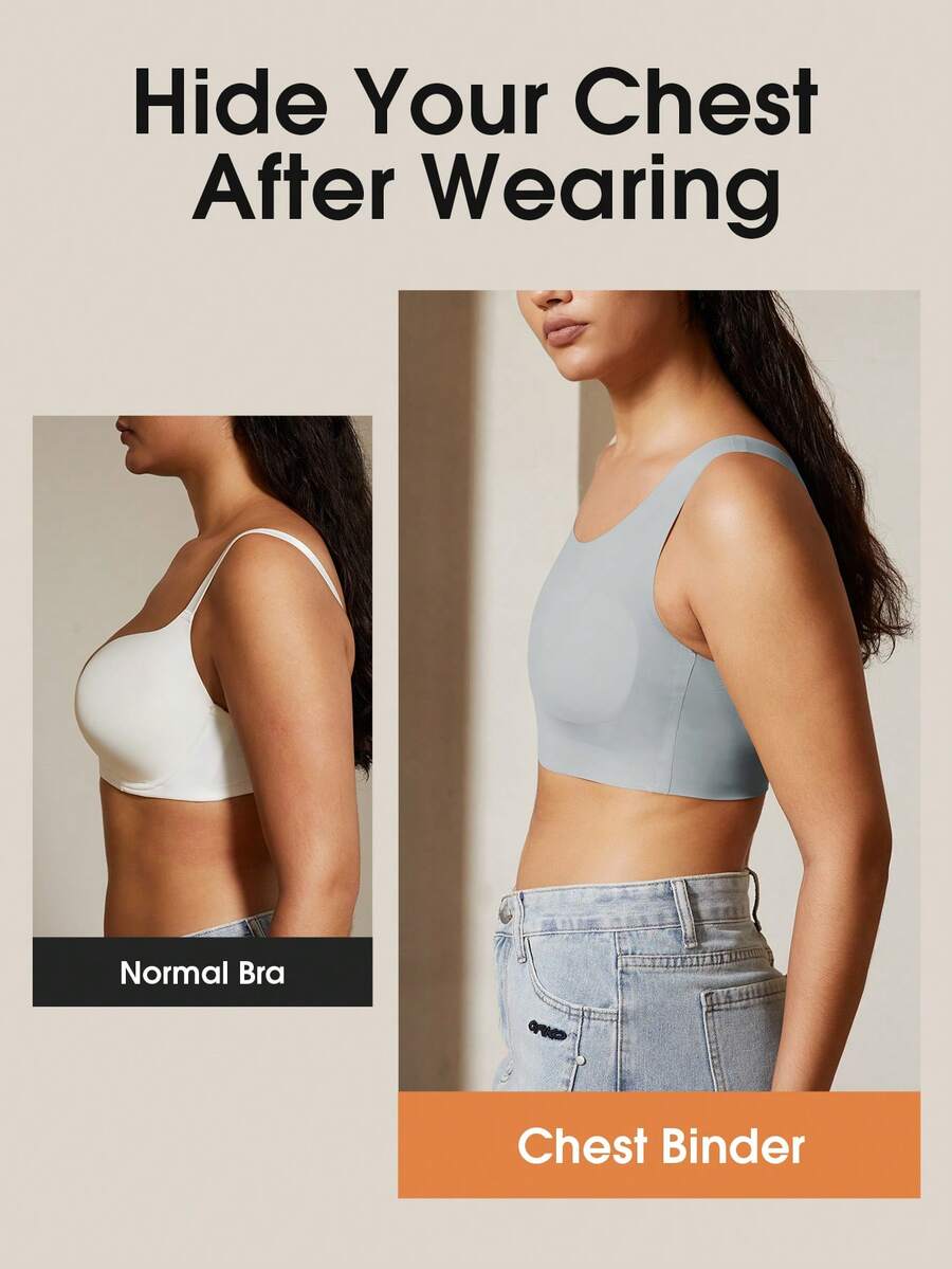 Women Chest Compression Top, Seamless Minimizer Bra Camisole, Adjustable To Reduce Bust Outline, Shapewear Shapewear Top - Dusty Blue - View 1