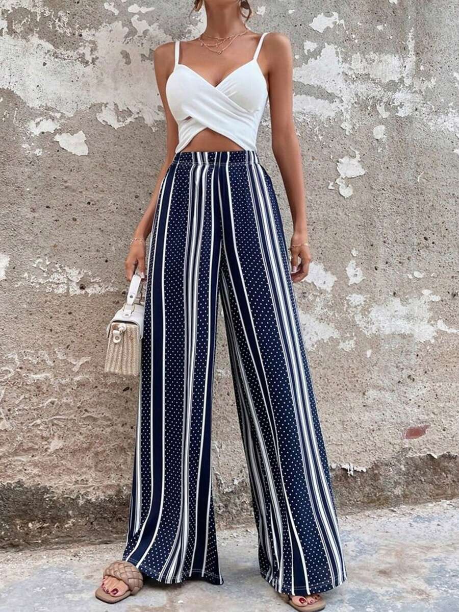 女士数码印花休闲宽松直筒裤，轻盈透气面料，适合海滩、度假、聚会、春夏穿着。