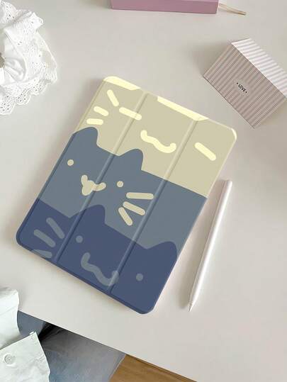 优雅卡通猫咪图案透明硅胶减震支架，带笔槽，适用于 iPad 10 代、iPad (A16) 11 英寸 11 代（2025 款）、iPad 9 代（10.2 英寸），支持唤醒功能，是理想的节日礼物。