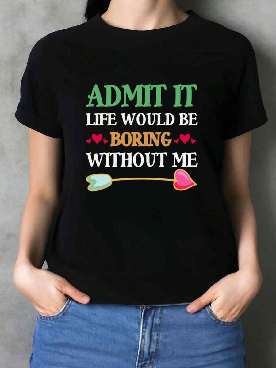 Love's Arrow T-Shirt T Shirts Print For Women Casual Plus Size  Black Comfortable Activewear, Perfect For Gifts Regular Fit, Casual Wear For All Seasons, Ideal For Gifts New Years Gifts - 黑色 - 查看 1