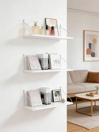 Estantería flotante blanca - Organizador de almacenamiento decorativo y ahorrador de espacio para el hogar, oficina y sala de estar | Estas elegantes estanterías de pared blancas son perfectas para organizar libros, decoración, botellas de perfume y pequeños artículos esenciales para tu oficina en casa, sala de estar o dormitorio. Diseñado para instalación montada en la pared.