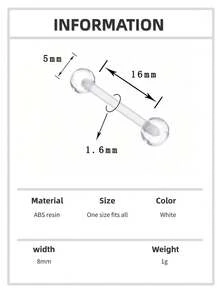 3/6件装透明黑白亚克力UV柔性舌钉，乳白色美甲多功能穿刺钉，时尚朋克极简风格，适合日常佩戴和派对，男女通用