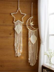 1 chiếc đồ trang trí treo tường thủ công dệt hình sao và trăng, kiểu Boho, làm bằng macrame với tua rua, tranh treo tường tối giản, thích hợp cho phòng khách, phòng ngủ, văn phòng và trang trí nhà cửa. - Nhiều màu - Xem 3