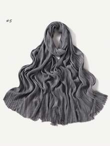 1 pezzo Sciarpa plissettata a tinta unita e righe con nappe, sciarpa/hijab casual di moda per donna - A - Visualizzare 6