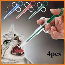 4个装硅胶宠物喂药器，适用于猫狗喂药，1个口服药片喂食器，宠物简易喂药器，无需电池，包含2个软头可选，药片输入辅助分配器，宠物喂药器推杆，猫用喂药器 - 多色 - 查看 12