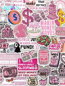 50 piezas Pegatinas creativas de dinero rosa de dibujos animados pintadas a mano DIY para fundas de teléfono, cuadernos y decoraciones de guitarra - Multicolor - Ver 2