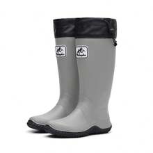 Men's Tall Soft Foldable Waterproof Anti-Slip Durable Rain Boots, Suitable For Boating, Farming, Fishing, Outdoor Activities, Hiking, Gray - Light Grey - View 16