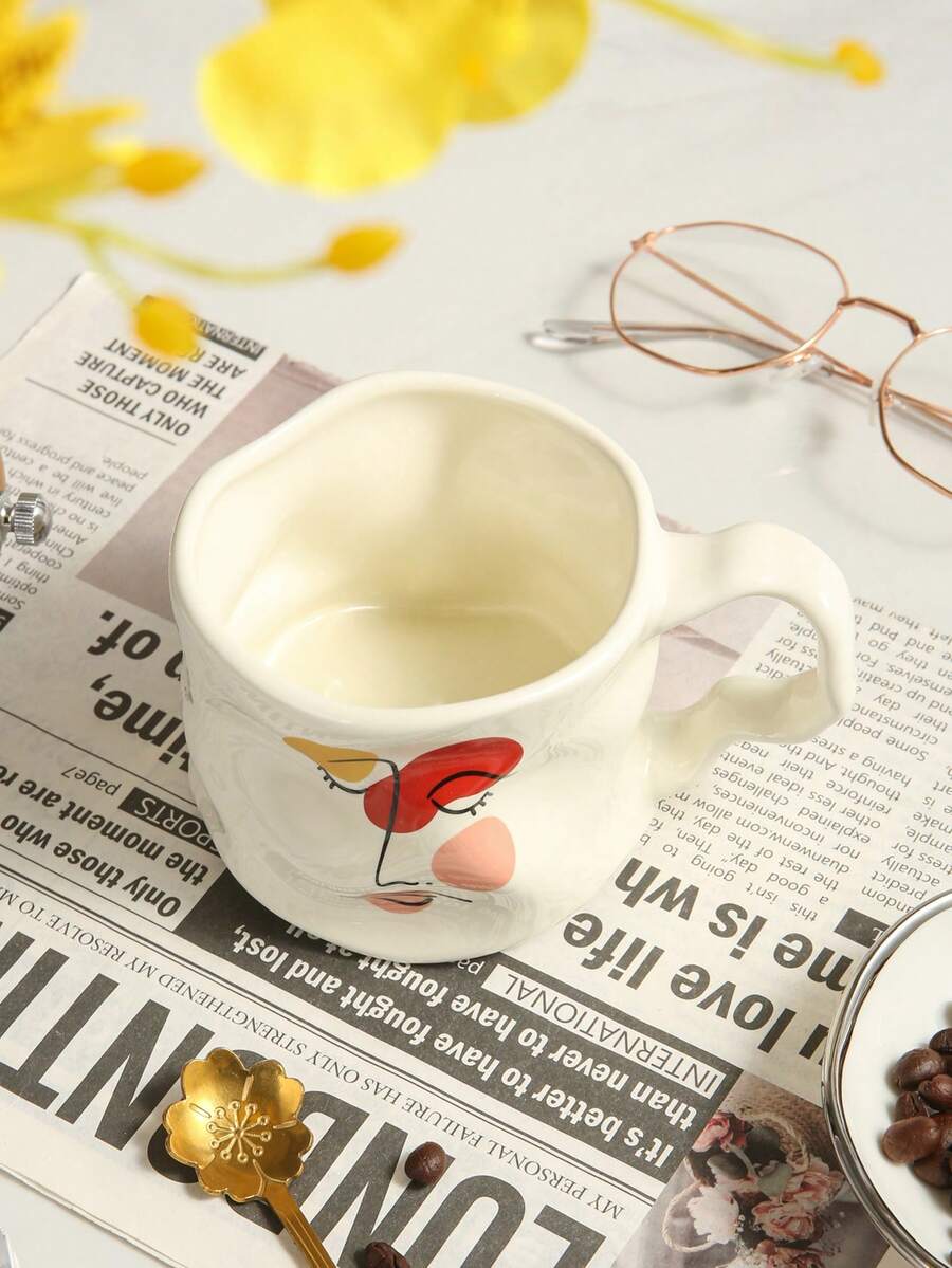 1 pieza Taza de cerámica de alta calidad con patrón de ondas, 4 opciones de color, adecuada para oficina, hogar, parejas, beber agua - Multicolor - Ver 1