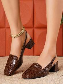 2025 New French High Heel Sandals, Chunky Heel, Closed Toe, Backless, Square Toe, Suitable For Summer & Autumn - Brown - View 5