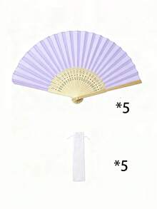 Bộ quạt xếp thanh lịch, kèm nơ và túi quà, quạt xếp cầm tay bằng tre dành cho cô dâu, thích hợp làm quà tặng cho phù dâu và trang trí đám cưới, hoàn hảo cho các bữa tiệc, sự kiện và phụ kiện mùa hè. - Màu tím - Xem 11