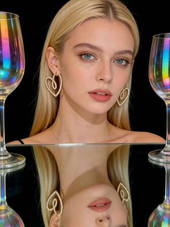 1 par de pendientes elegantes y de moda con corazón brillante, pendientes colgantes de piedras geométricas brillantes, adecuados para uso diario en todas las estaciones, fiestas, San Valentín, Día de la Madre, regalo para amante o amiga, pendientes de invierno