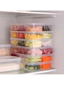 1 hộp đựng thực phẩm tái sử dụng 6 ngăn có nắp, hộp giữ tươi trong tủ lạnh, hộp nhựa trong suốt đựng trái cây, thịt và rau củ, hoàn hảo để sắp xếp tủ lạnh nhà bếp, hộp kín nhà bếp, sắp xếp thực phẩm, bữa ăn - Trong sáng - Xem 6