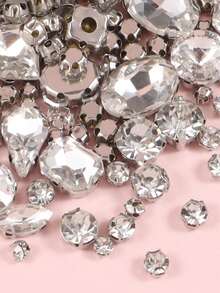 100pcs/200pcs Mixed Crystal Claw Rhinestones, Glass Hand-Sewn Rhinestones, DIY Clothing Accessories Materials, Sewing Glass Gems Metal Claws, Mixed Shape Sewing Gems