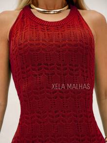 Women's New Year's Eve Dress Knitted Lace Lined Flare Summer Elegant Knit - 焦紅 - 查看 3