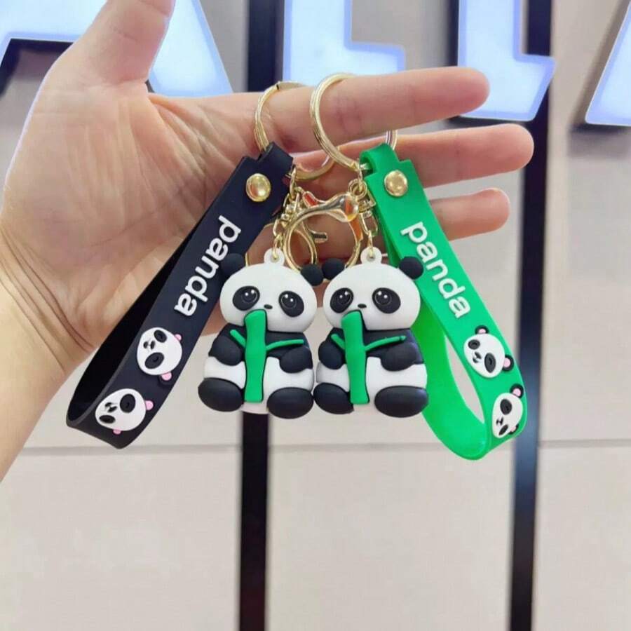 AD 1PC Cute Panda Keychain With Bamboo, Soft PVC Hugging Panda Keyring & Bag Charm, Internet Famous Sichuan Souvenir Gift - one-size - View 1