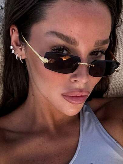 Nouvelles lunettes de mode rectangulaires sans monture avec bordure métallique, lunettes de mode unisexes à décor polygonal et léopard, lunettes de mode minimalistes et polyvalentes pour les couples, les fêtes, de haute qualité