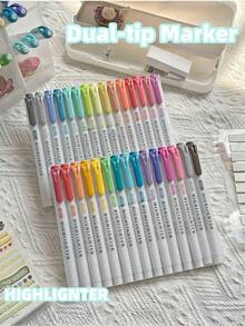 15/5color Dual-Tip,Highlights Set, Student Highlighter, Key Point Marker, High-Quality Colorful Hand Account Pen, Acrylic Marker,School Supplies,Office Supplies, - Multicolor - View 1