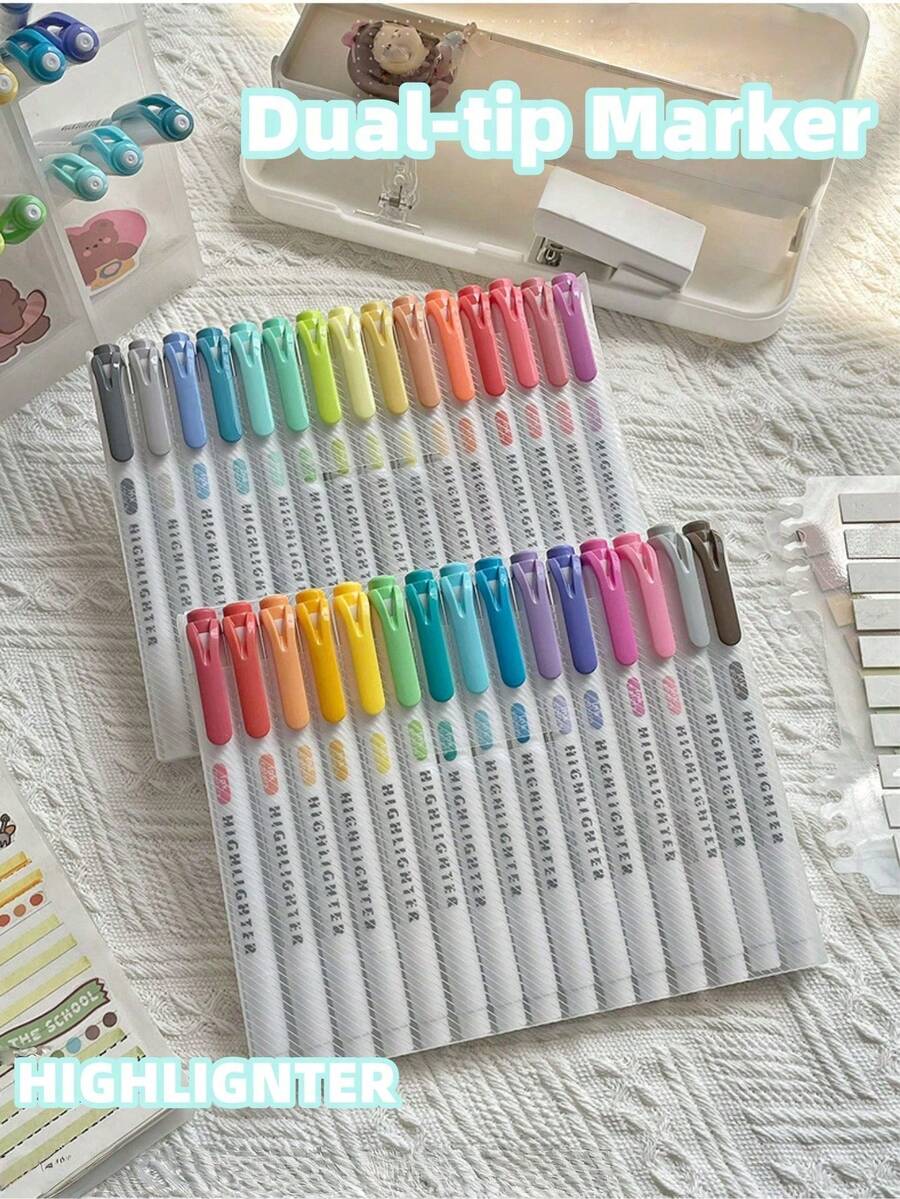 15/5color Dual-Tip,Highlights Set, Student Highlighter, Key Point Marker, High-Quality Colorful Hand Account Pen, Acrylic Marker,School Supplies,Office Supplies, - Multicolor - View 1
