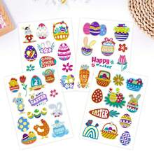 4张复活节卡通彩蛋装饰贴纸，图案为复活节彩蛋和兔子卡通人物。适用于文具、复活节贺卡、日记本、杯子、笔记本、计划本、剪贴簿、杂志、装饰贴纸、生日/节日礼物、复活节礼物、文具用品、剪贴簿用品、返校用品、复活节家居装饰。