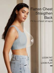 女士塑胸吊带背心，无缝隐形文胸吊带背心，透明，可调节以减少胸部视觉效果，塑身衣上装紧身显瘦衬衫 - 霧霾藍 - 查看 4