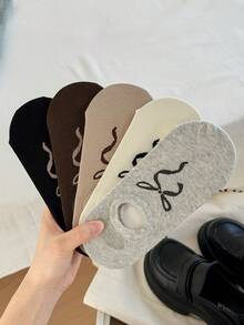 5双装女士甜美蝴蝶结简约船袜，隐形休闲款，适合日常穿着和外出，四季皆宜 - 彩色 - 查看 6