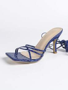 Giày sandal cao gót mũi vuông màu xanh hải quân dành cho nữ, quai chéo, kiểu dáng gợi cảm, tối giản, thoải mái, tôn dáng và giúp chân trông dài hơn, phù hợp với trang phục mùa xuân hè. - Xanh đậm - Xem 7