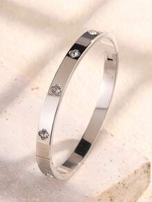 1pc Titanium Steel Bracelet, Mirror Polished, Vacuum Coated, Anti-Fading, Clover & Rhinestone Decor, Classic & Fashionable Style, Suitable For Daily Wear - Bracelet - View 10