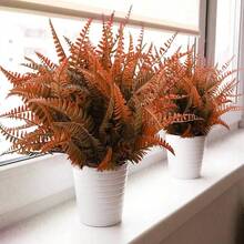 Plantas artificiales de helecho arbustos artificiales para el hogar, plstico para exteriores, resistente a los rayos, jardn, oficina, jardn, decoracin interior 4, naranja otoo - Naranja Otoño + 4 - Ver 6