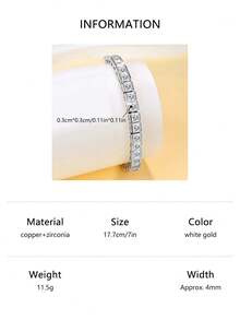 1條時尚百搭經典方形網球方鋯石手鏈,銅製基座,適用於派對、女孩和生日禮物