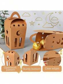 Star Crescent Shaped Gift Boxes - 10pcs Empty Kraft Paper Boxes With Handles For Festivals & Celebrations - Multicolor - View 2