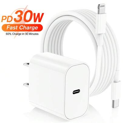 Fast Charging Wall Charger 30W USB-C Fast Charger Adapter + 3.3FT/100CM USB-C To Lightning Cable Fast Charging & Data Transfer Set Compatible With IPhone 14 13 12 Series Valentine's Day Gift