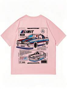 男士宽松黑色短袖衬衫 | 复古赛车图案 | 洛杉矶街头服饰风格 - 粉色 - 查看 5