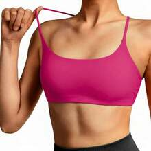 Gym Top Double Strapless Padded Thin Strap Zero Transparency Fashion Colors - 玫紅色 - 查看 1