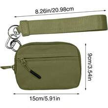 Cartera con llavero para mujer, Cartera con llavero para mujer - Monederos Mujer, Cartera de nailon impermeable para tarjetas de crdito, estuche compacto con cremallera y correa de mano para - Verde - Ver 9