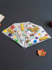 50个彩虹色透明塑料锥形礼品袋 - 彩虹多色派对回礼袋，带星星和五彩纸屑图案（无需组装），适用于婚礼、生日、迎婴派对、复活节 - 轻质玻璃纸袋，可装糖果等。 - 彩色 - 查看 3