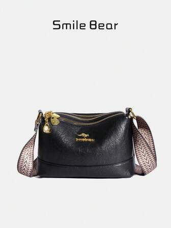 Vintage Soft Leather 3-Layer Zipper Shoulder Crossbody Bag, Simple & Versatile For Middle-Aged Women