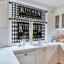 1pc/2pcs Farmhouse Rustic Kitchen Window Curtains Valance, Wooden Vintage Window Valance Curtain With Grey/Teal/Black Kitchen Design Curtains, Polyester Small Cafe Drapes For Festival Holiday Anniversary Gifts Housewarming Gifts, Window Treatment Short Curtain For Living Room Bedroom Bathroom Farmhouse Kitchen Decor, Rod Pocket, Machine Washable - 鄉村廚房 2 - 查看 2