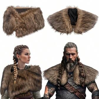 1pc Faux Fur Shawl - Medieval Warrior Costume Accessory With Collar, Realistic Fur Texture For Halloween, Cosplay, Renaissance Faire, Halloween Costume, Cosplay Accessory, Vintage Style, Cosplay Enthusiasts