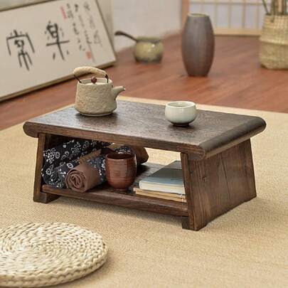 kangten Gdrasuya10 Folding Altar Table Meditation Table, Small Floor Ta Ble For Spiritual 2-Tier Japanese Shelf Vintage Puja Tab-Le Zen Style Storage Shelf Wooden Coffee Ta-Ble For Displaying Jars Books A Nice Gift