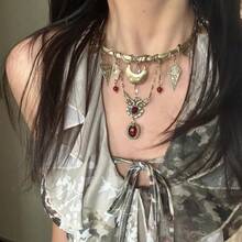 Vintage Bronze Crescent Choker Subculture Heavy Craft Collarbone Chain Niche Exaggerated Design Sense Neck Chain - 古銅色月牙項圈 - 查看 2