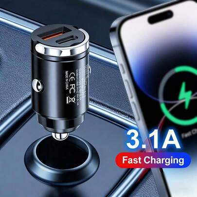 XJDR 1 pièce Chargeur de voiture 2 ports Chargement rapide PD USB Adaptateur de chargeur de téléphone de voiture Type C Compatible avec la série Iphone17/16/15/14 Super chargeur de voiture Convient pour les trajets quotidiens, les longs trajets, la recharge pendant la conduite Accessoires de voiture Adaptateur de chargeur de voiture
