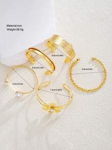 Conjunto de 6 em 1 Vintage Elegante Inspirado em Moeda Francesa Geométrica Assimétrica Infinita, Conjunto de Pulseiras de Braço Elásticas com Design de Babado Floral em Metal, Estilo Exagerado Americano Hip-Hop Chique Y2K Personalizável Empilhável, Adequado para Mulheres, Praia, Festa, Festival de Música, Encontro, Presente, Joias para Uso Diário - Multicolorido - Visão 7