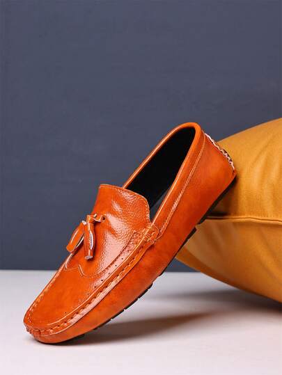 Plus Size Men's Loafers Preppy Style Shoes Comfy Slip-On Driving Moccasins Footwear Male Brand Brown Leather Boat Shoes Casual Flat Shoe For Men