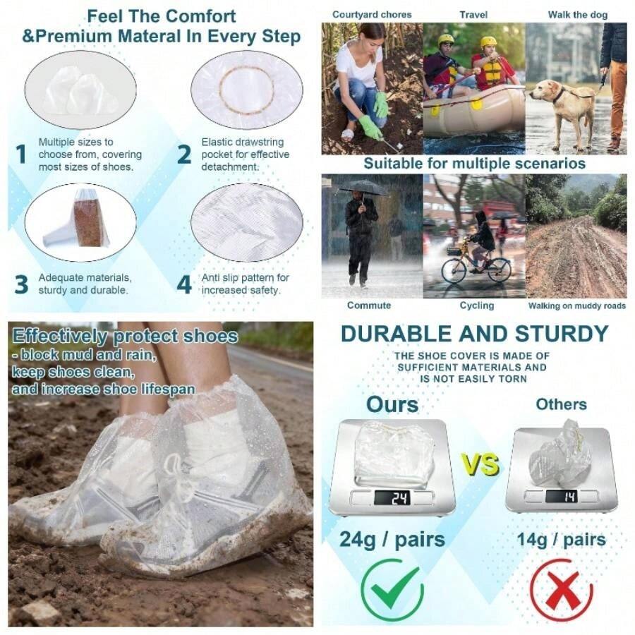 8 pares de fundas impermeables para zapatos de lluvia, desechables de plstico para zapatos de lluvia, antideslizante, cubierta de lluvia para interiores y exteriores, para zapatos, zapatos de - Mediano-8 pares + Transparente - Ver 1